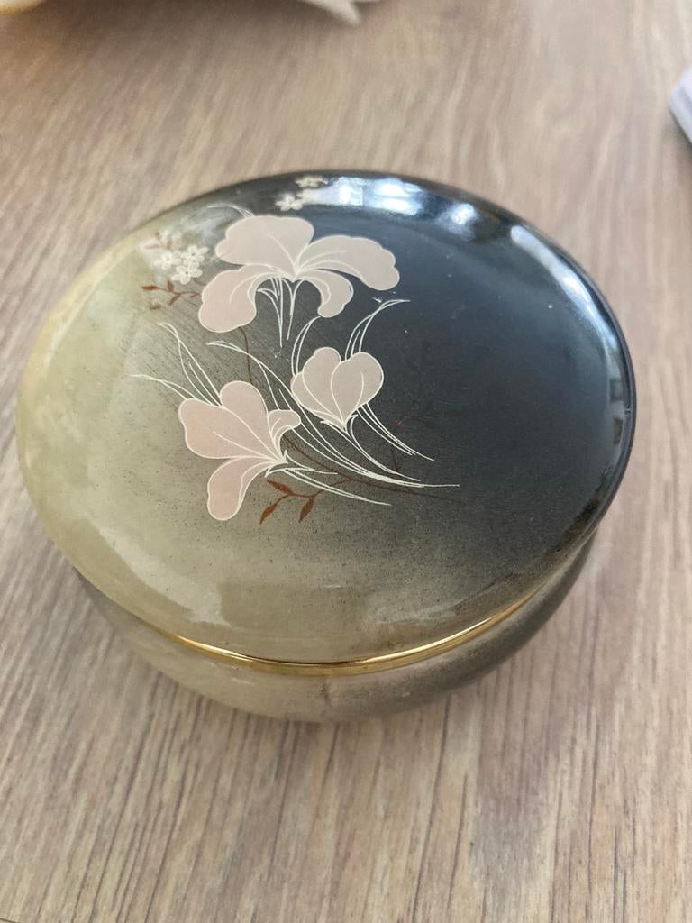 Vintage albasten  sieradendoos,  met bloemen motief, Antiek en Kunst, Ophalen of Verzenden