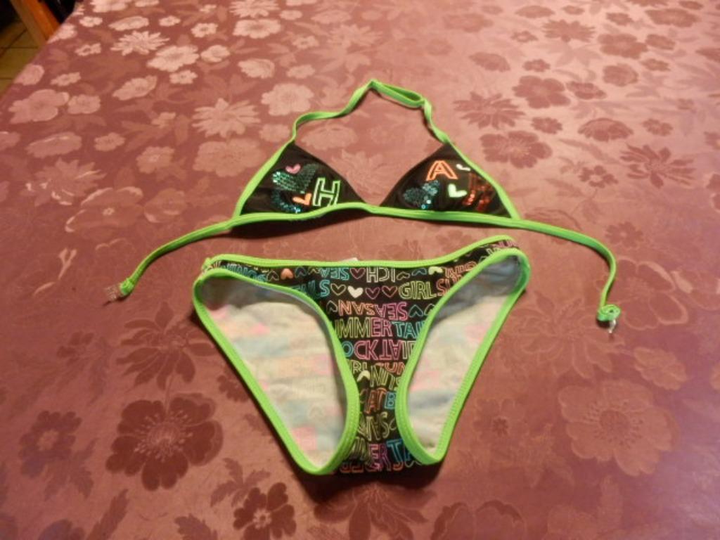 (51)- bikini fille t.12/14 ans vert  noir - power flower -, Kleding | Dames, Ophalen of Verzenden, Zo goed als nieuw, Bikini, Groen