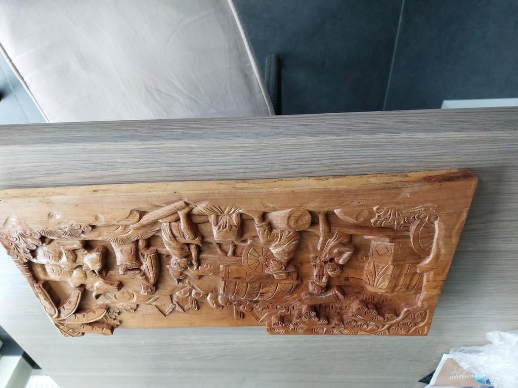 houten paneel met snijwerk 58x28 cm, Enlèvement ou Envoi