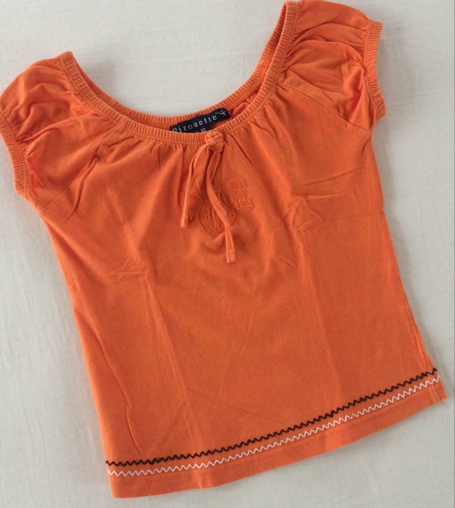 oranje meisjes t-shirt Pirouette 140 t-shirtje, Gebruikt, Meisje, Ophalen of Verzenden, Shirt of Longsleeve