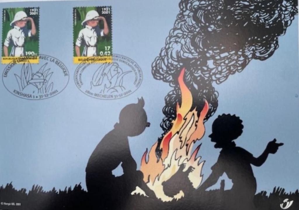 Emission philatélique Tintin du Congo, Belgique 2001, Enlèvement ou Envoi, Tintin, Comme neuf, Image, Affiche ou Autocollant