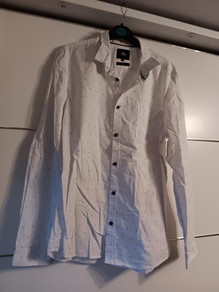 Chemise blanche avec oiseaux XXL Clockhouse coupe slim n19, Enlèvement ou Envoi, Comme neuf, Blanc