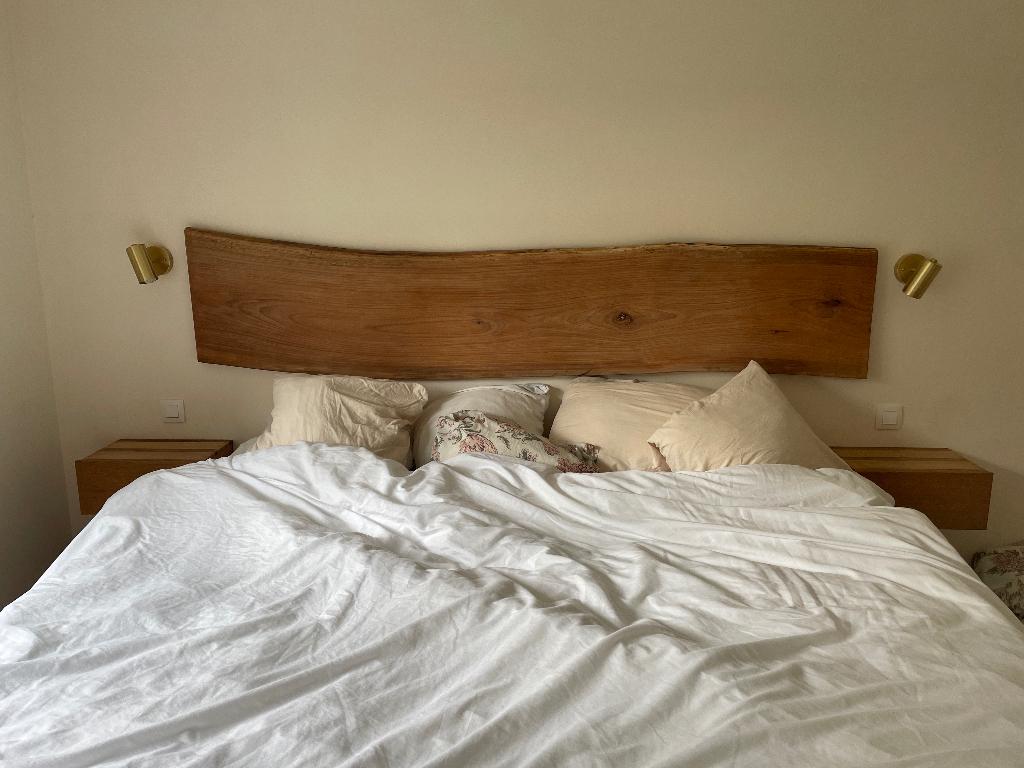 Tête de lit en cerisier massif, Maison & Meubles, Queen size, 210 cm, Brun, Enlèvement