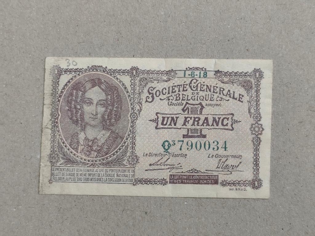 1 Franc Société Générale état TTB, Ophalen of Verzenden, Los biljet
