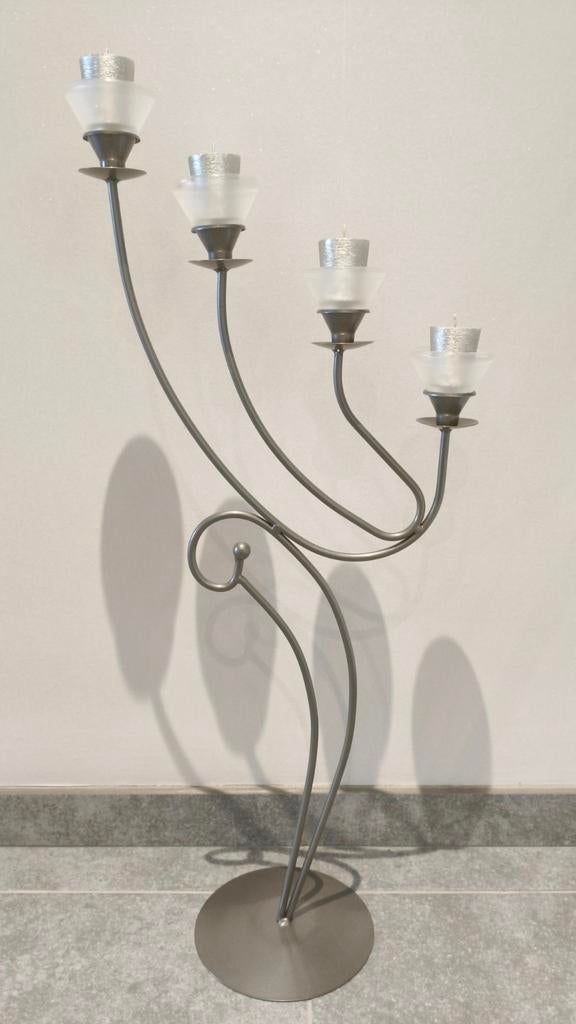 Bougeoir en métal gris anthracite et coupes en verre sablé, Ophalen, Grijs, Metaal