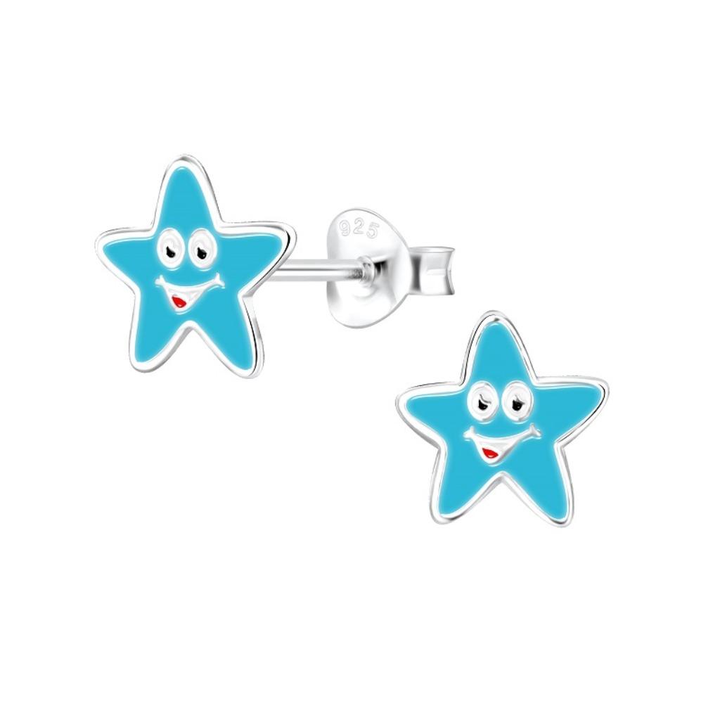 Blauwe ster kinderoorbellen 925 sterling zilver & epoxy, Ophalen of Verzenden, Nieuw, Oorbellen