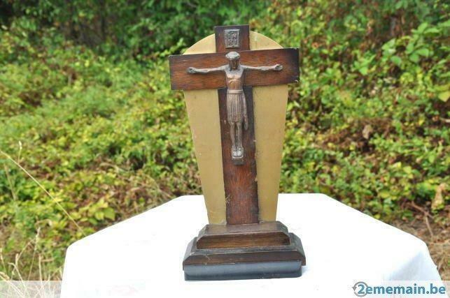 crucifix a poser en bois art deco christ regule, Antiquités & Art