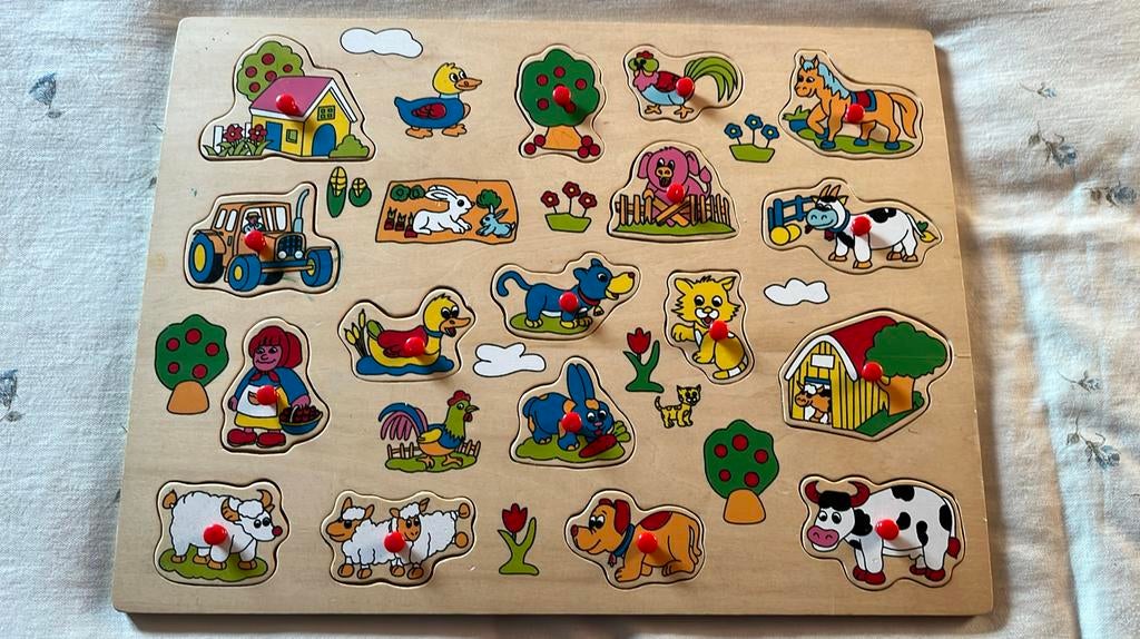 Puzzle en bois ferme, Enfants & Bébés, Enlèvement ou Envoi, 10 à 50 pièces, Comme neuf, En bois