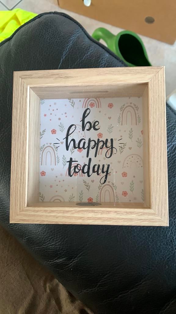 spaarpot met tekst “be happy today"., Enlèvement, Comme neuf