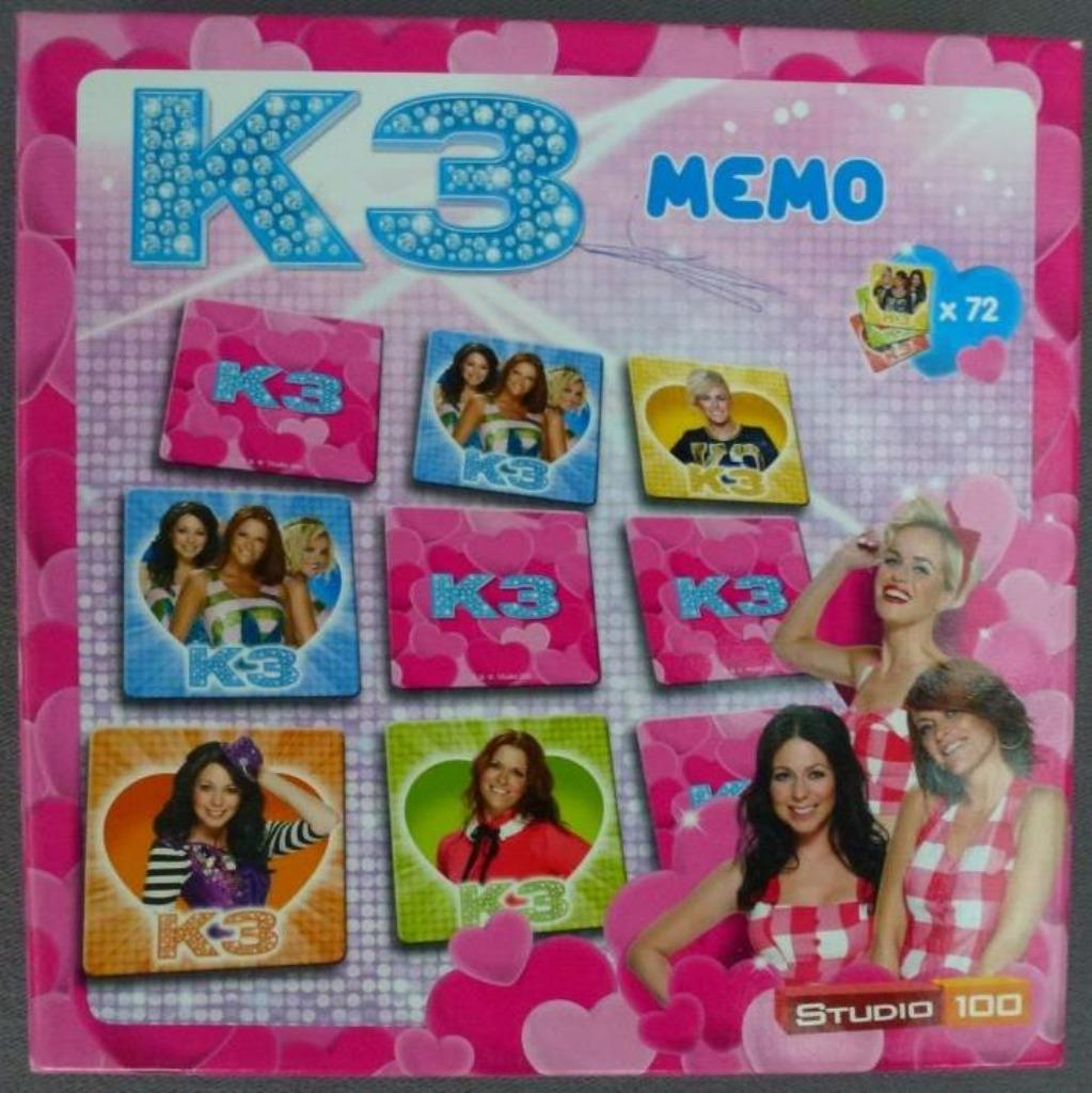 gezelschapsspel K3 memo 72 kaartjes + 3 jaar Studio 100, Drie of vier spelers, Verzenden, Gebruikt