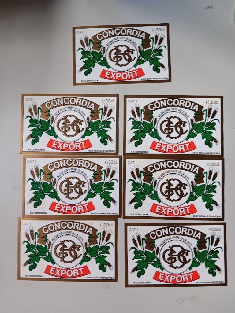 7 étiquettes de bière Concordia Geraardsbergen, Collections, Enlèvement ou Envoi, Utilisé, Autres types
