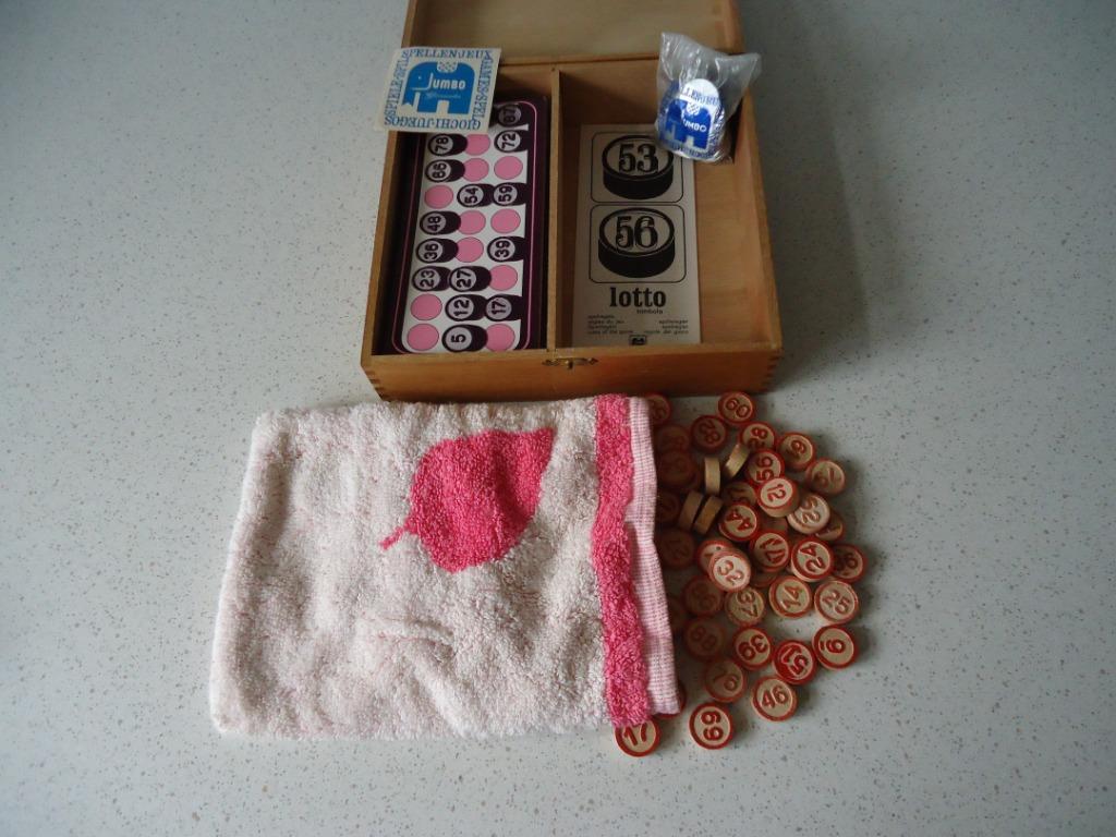Vintage Houten Doos met "Lotto" van Jumbo in goede staat !, Hobby en Vrije tijd, Vijf spelers of meer, Ophalen of Verzenden, Gebruikt