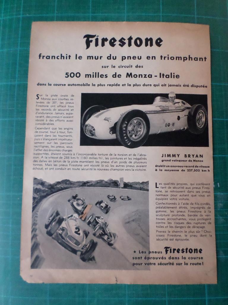 Jimmy Brian - publicité papier Firestone - 1957 - 35x25, Enlèvement ou Envoi, Utilisé, Autres types