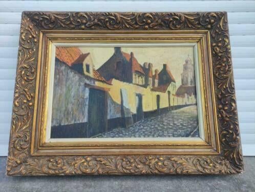 huile sur panneau ruelle a bruges signe Walter Jonckheere, Antiek en Kunst, Ophalen of Verzenden