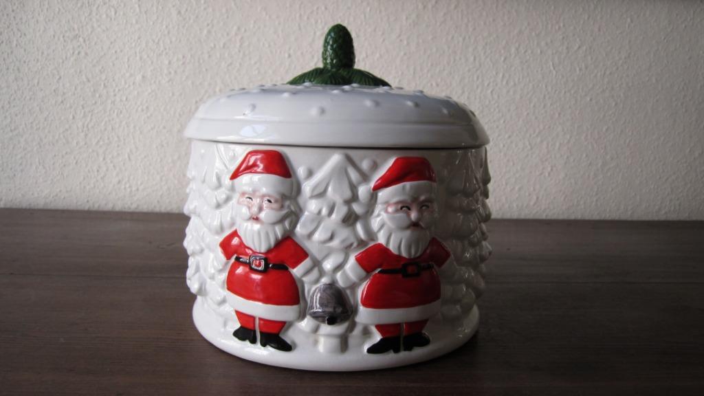 VINTAGE PORSELEIN KOEKENDOOS - KERSTMANNETJES, Diversen, Verzenden, Zo goed als nieuw