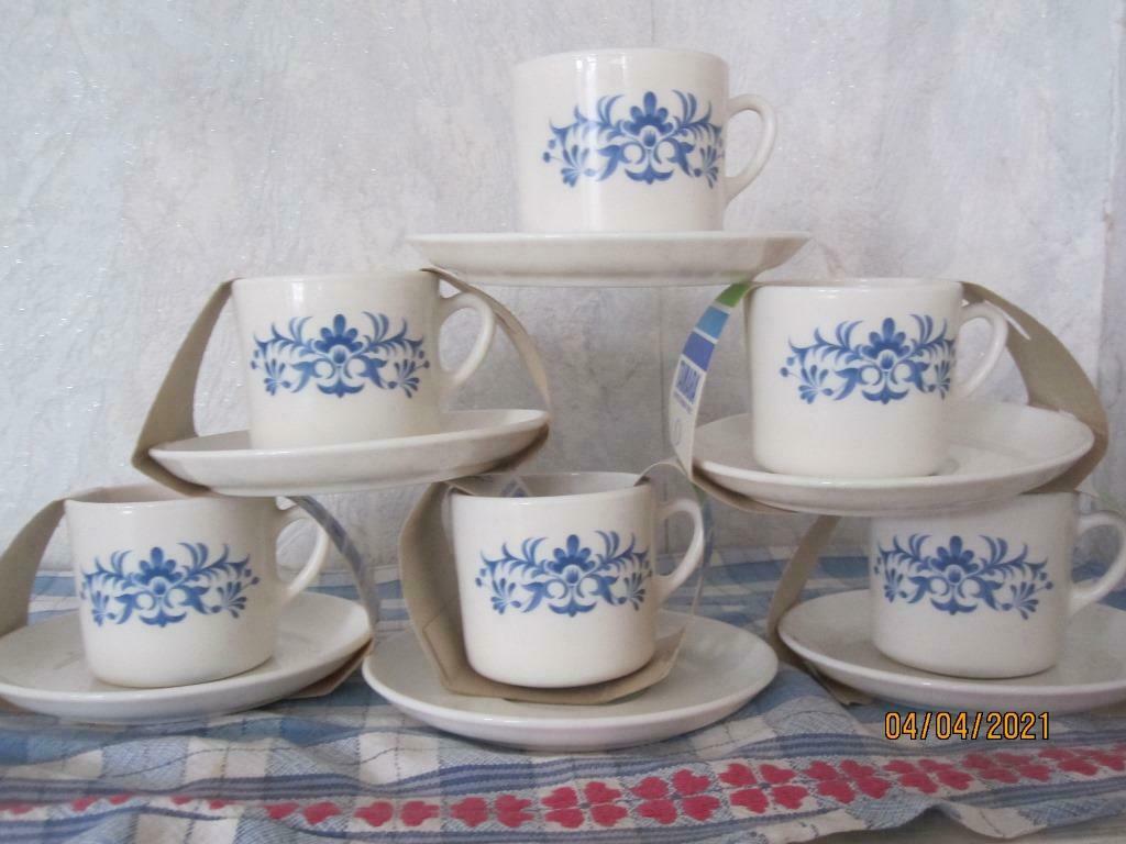 Set van 6 tassen met ondertassen,pyrex van Sovirel"Tamara", Huis en Inrichting, Keuken | Servies, Ophalen, Nieuw, Glas, Effen