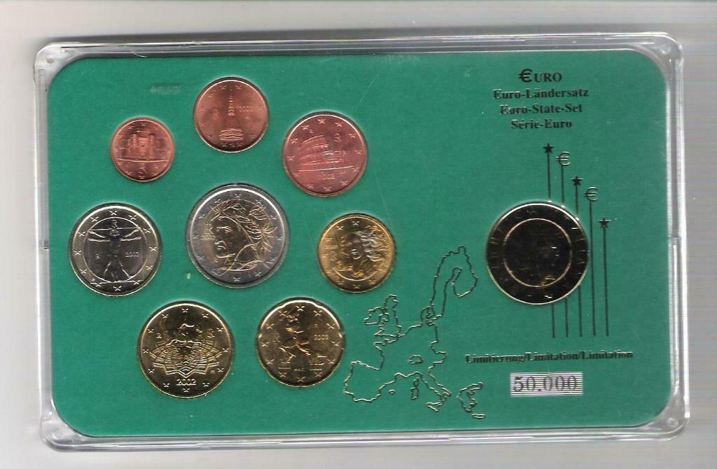 Italië 2002 euroset blister met vergulde 500 Lire BU, Postzegels en Munten, Munten | Europa | Euromunten, Ophalen of Verzenden