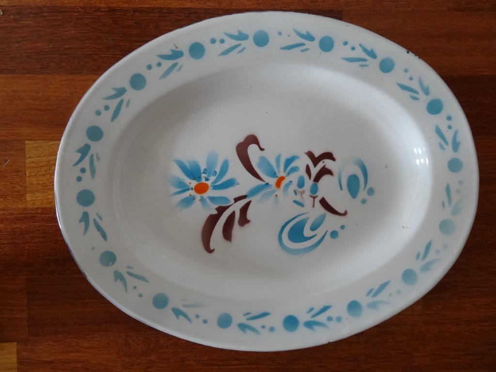 Grand plat chinois vintage métal émaillé neuf oval fleuri, Enlèvement ou Envoi