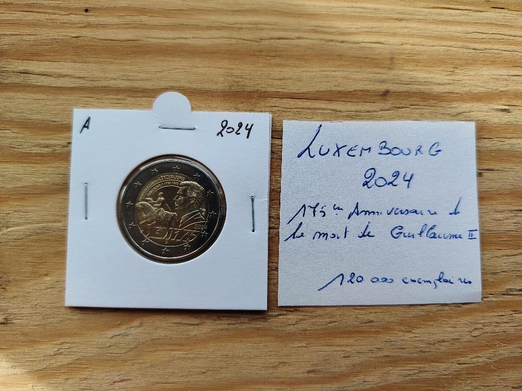 2 € commémo Luxembourg 2024 " mort de Guillaume II ", Timbres & Monnaies, Monnaies | Europe | Monnaies euro, Enlèvement ou Envoi