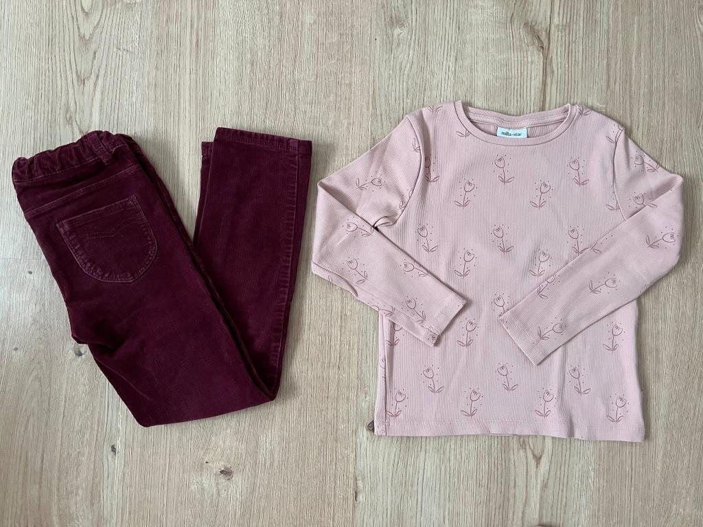 JBC en TEX, broek velours Bordeaux + longsleeve 122, Kinderen en Baby's, Kinderkleding | Maat 122, Ophalen of Verzenden, JBC, Meisje