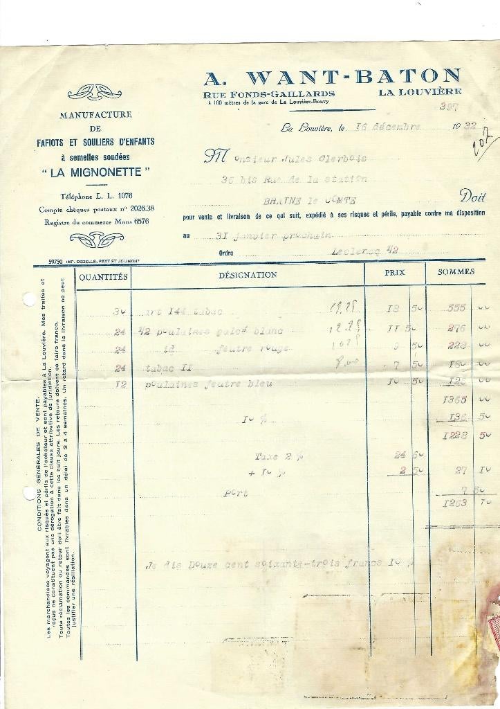 Ancienne facture 1932, Collections, Enlèvement ou Envoi