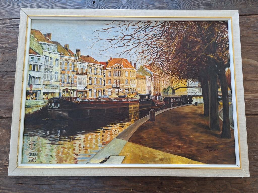 schilderij Astridlaan Dendermonde, Antiek en Kunst, Kunst | Schilderijen | Klassiek, Ophalen of Verzenden