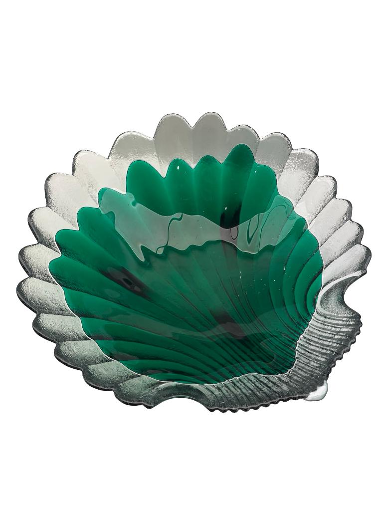 Grande coupe en verre coquille vert Italie vintage, Enlèvement ou Envoi