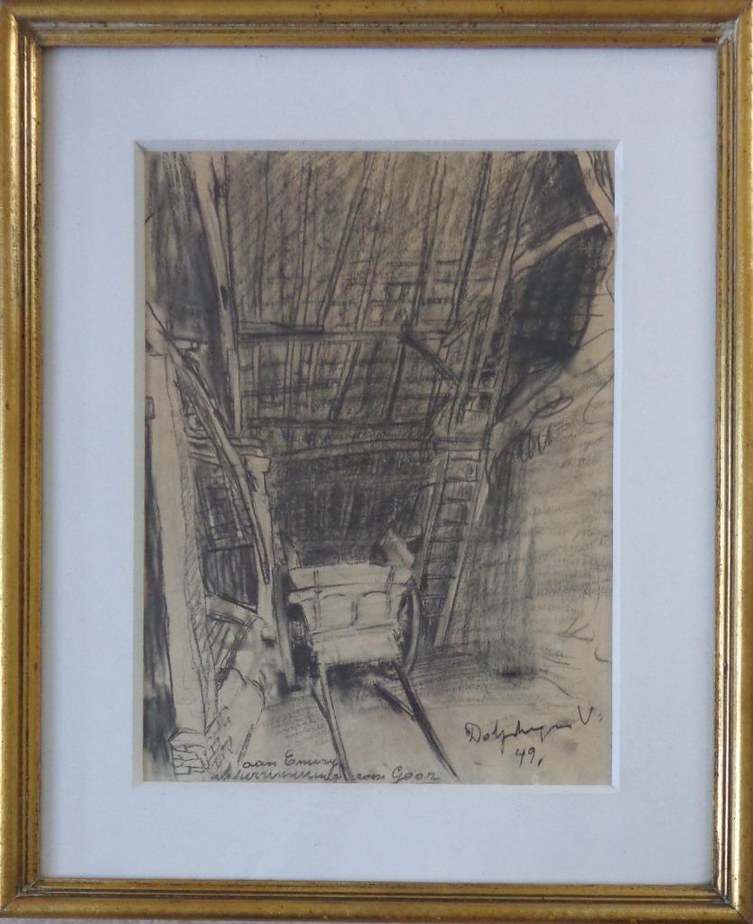 VICTOR DOLPHYN / BINNENZICHT STAL / ORIGINEEL / 46x37cm KAD, Enlèvement ou Envoi