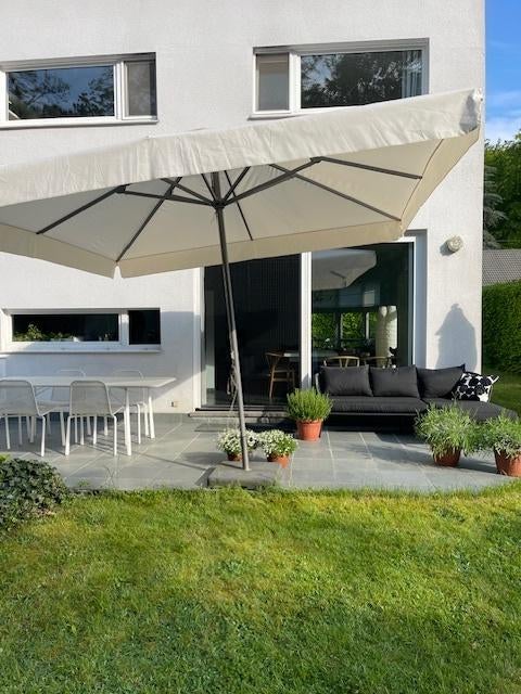parasol wit vierkant 350x350cm, Ophalen, Zo goed als nieuw, 3 tot 4 meter, Stokparasol