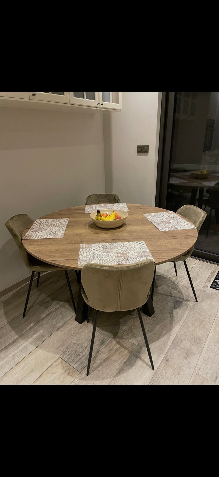 Eettafel rond 140cm diameter + 6 stoelen beige, Huis en Inrichting, Tafels | Eettafels, Ophalen, Zo goed als nieuw, Rond
