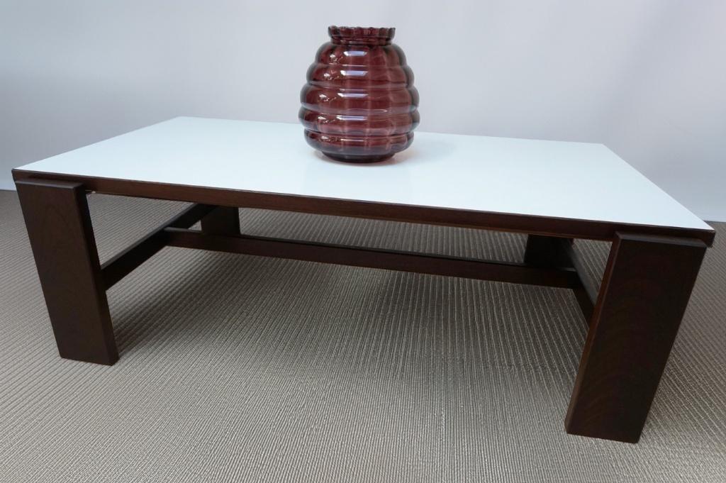 Vintage salontafel in wenge hout en wit formica, jaren 60-70, Huis en Inrichting, Tafels | Salontafels, Ophalen, Gebruikt, 100 tot 150 cm