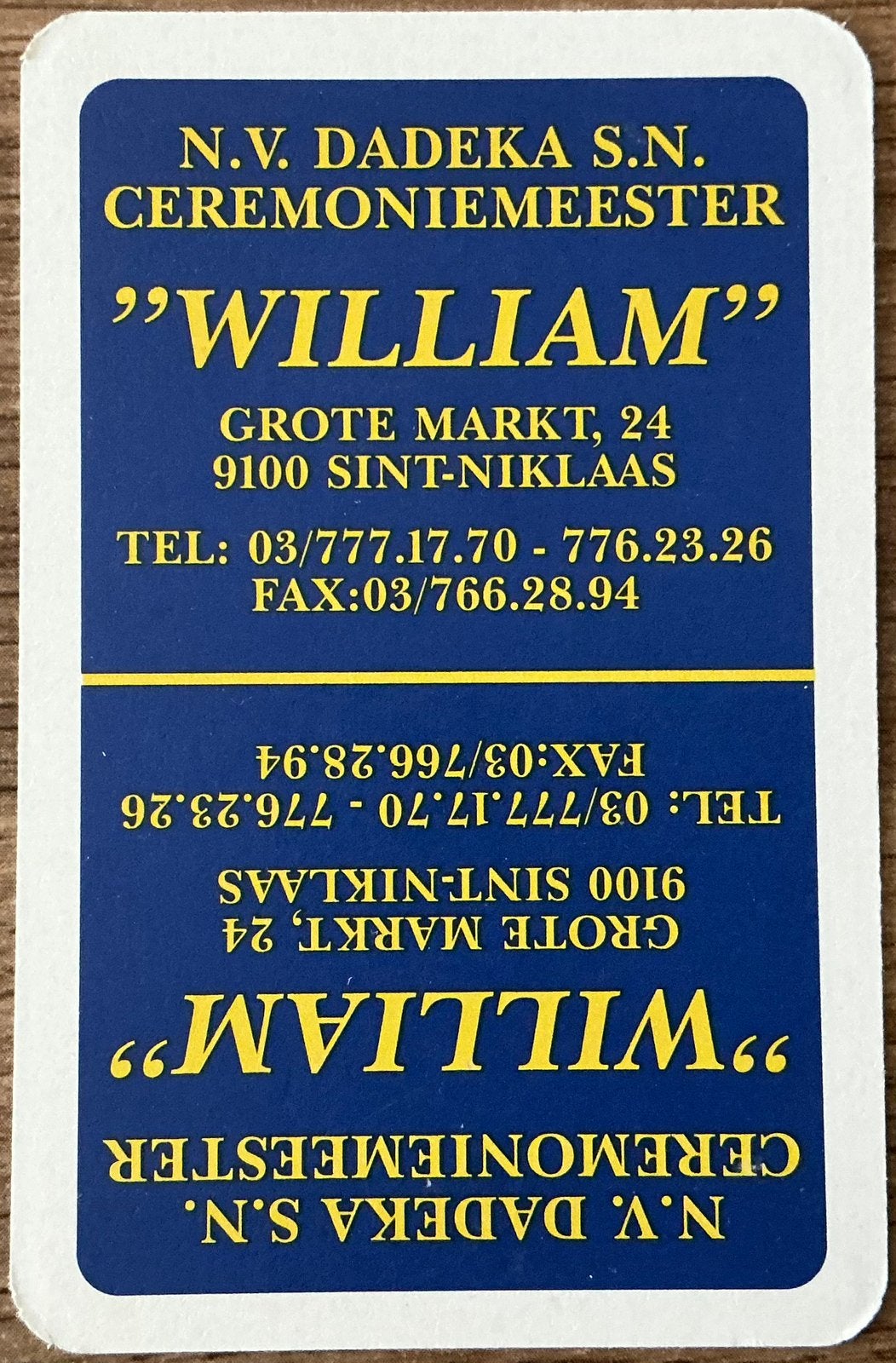 Joker WILLIAM/MAÎTRE DE CÉRÉMONIE/SAINT-NICOLAS, Enlèvement ou Envoi, Comme neuf, Joker(s)