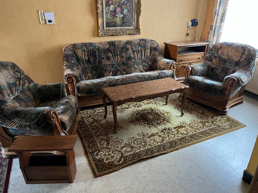 Salon: 2x 1-zit; 1x 3-zit; salontafel; krantenhouder, Ophalen, Gebruikt
