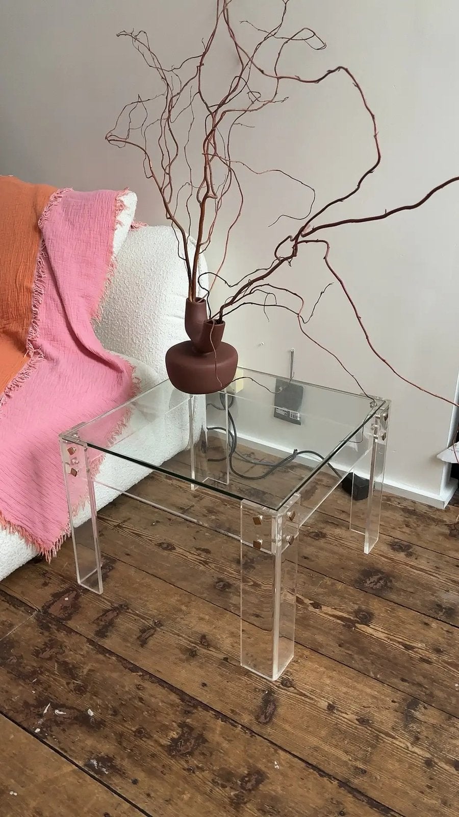 modern clear plexiglas and glass coffee side table, Maison & Meubles, Enlèvement, Comme neuf