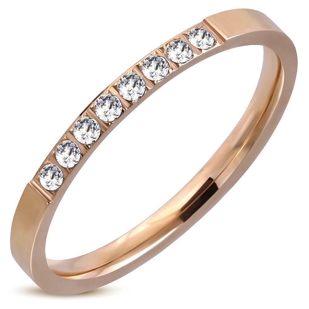 Bague pour femme en acier plaqué or rose avec zircones, Neuf, Enlèvement ou Envoi, Femme, Fer ou Acier