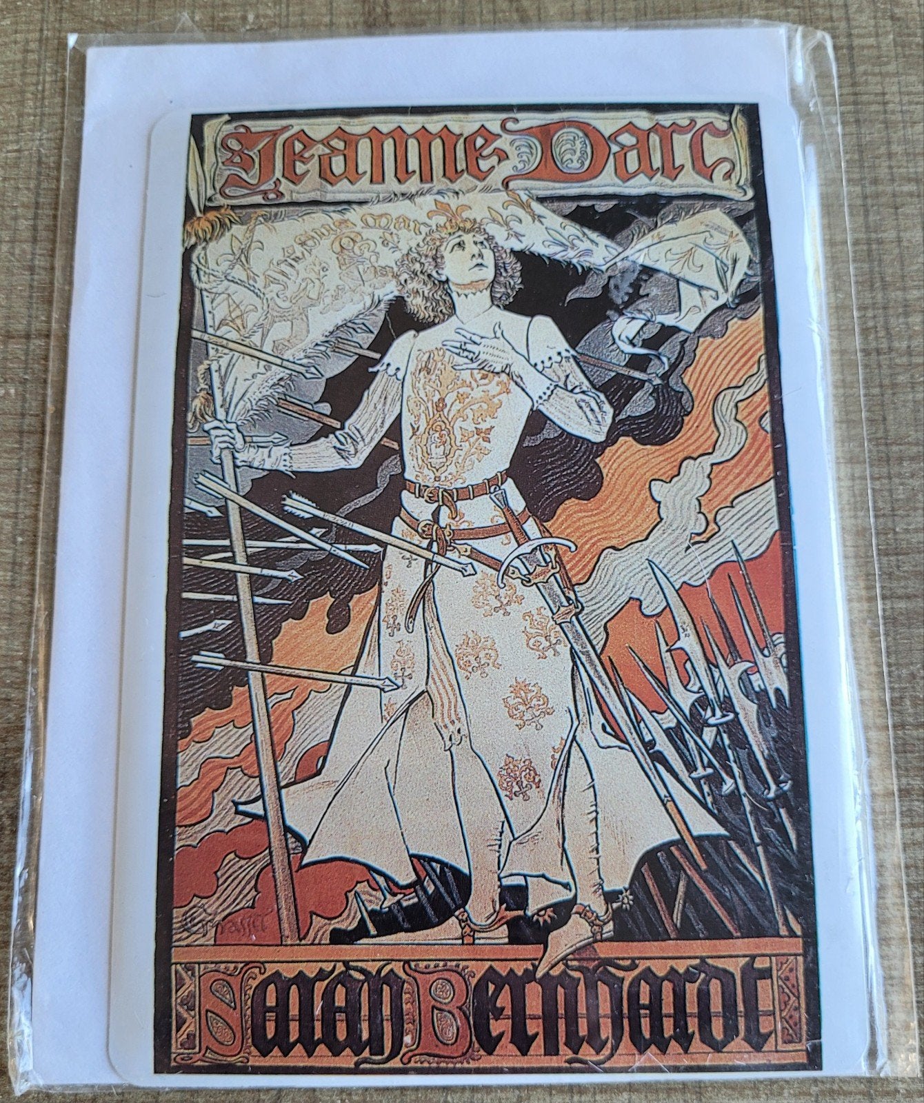Metalen plaatje/ kaart: oude kunstposter Jeanne d'Arc, Antiek en Kunst, Curiosa en Brocante, Ophalen of Verzenden