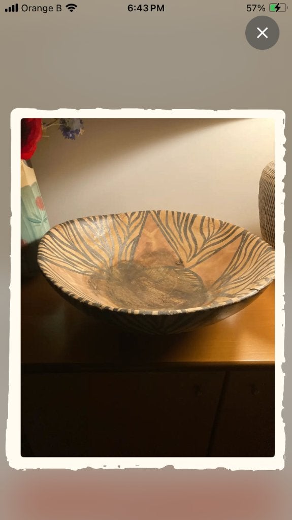 Met de hand gesneden houten kom met abstracte varenbladeren, Antiek en Kunst, Houtsnijwerk, Ophalen of Verzenden, Handgemaakt