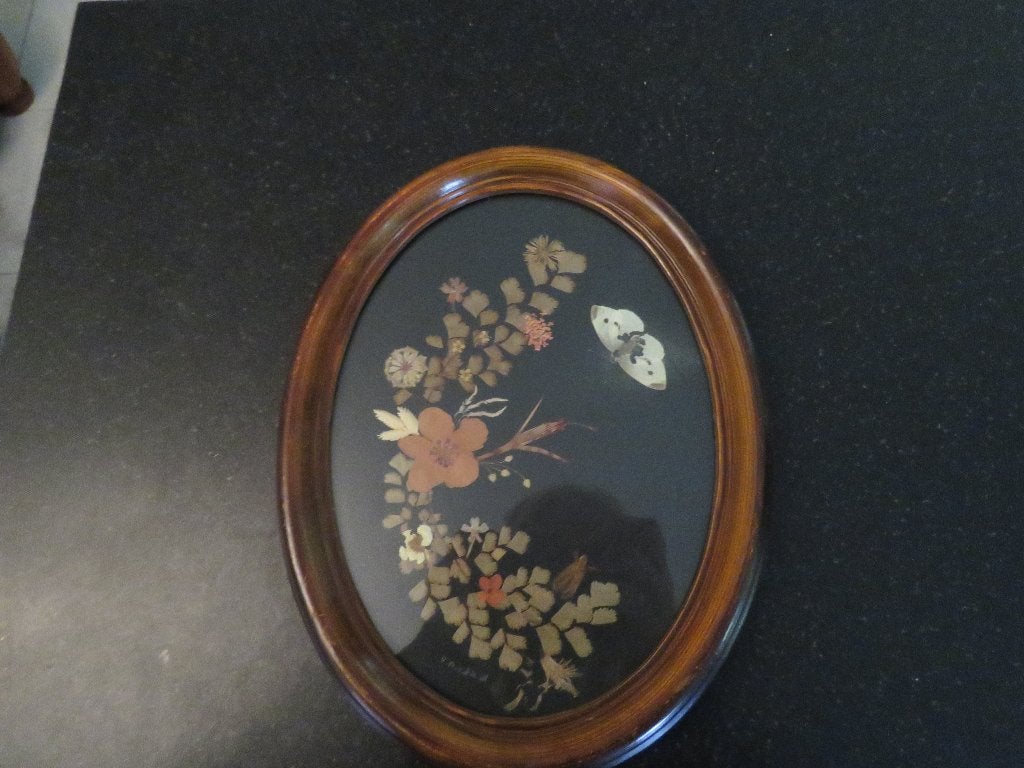 Vintage ovale kader droogcompositie met vlinder, Antiek en Kunst, Ophalen of Verzenden