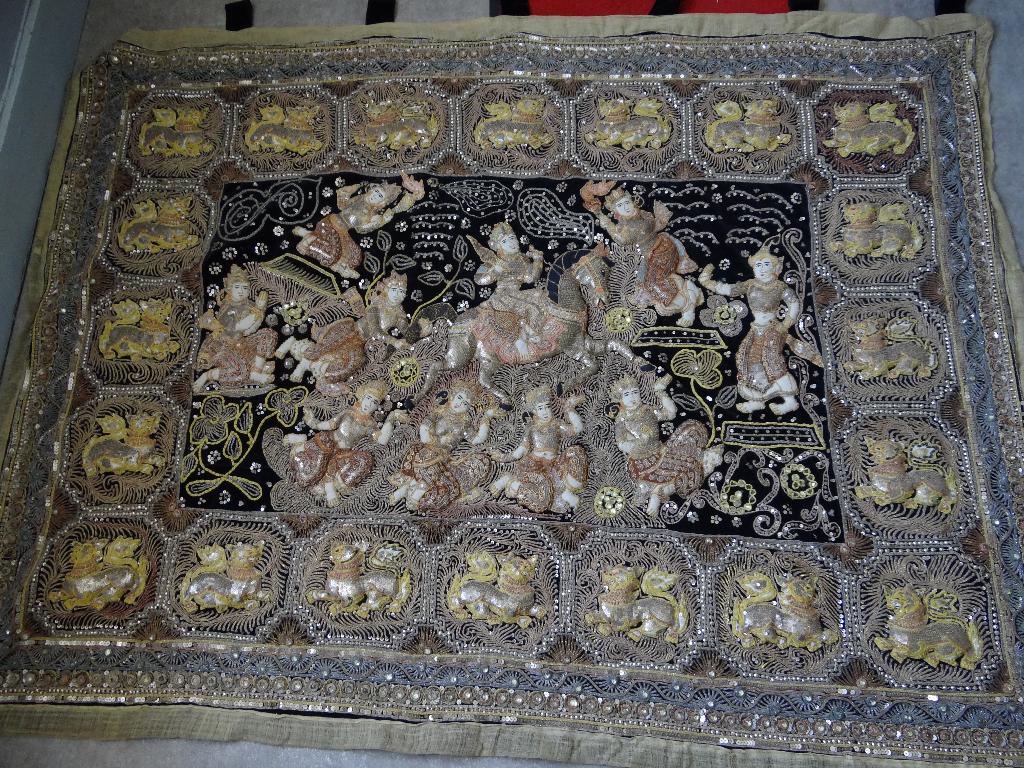 Imposante Tapisserie Birmane/Thaï Vintage.Bouddhisme.ZEN., Enlèvement ou Envoi