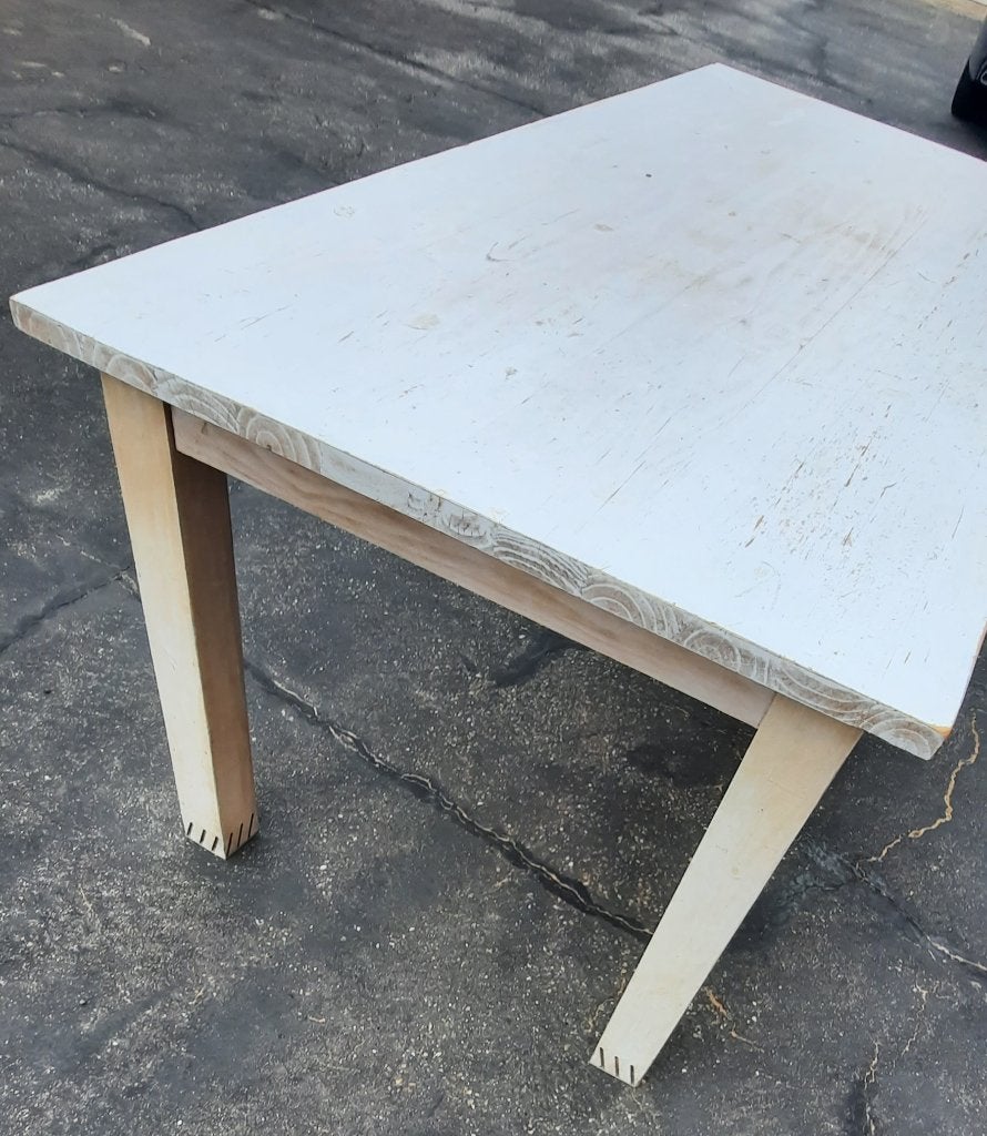 Massief houten tafel 200x95 wit gepatineerd verweerde look, Antiek en Kunst, Ophalen