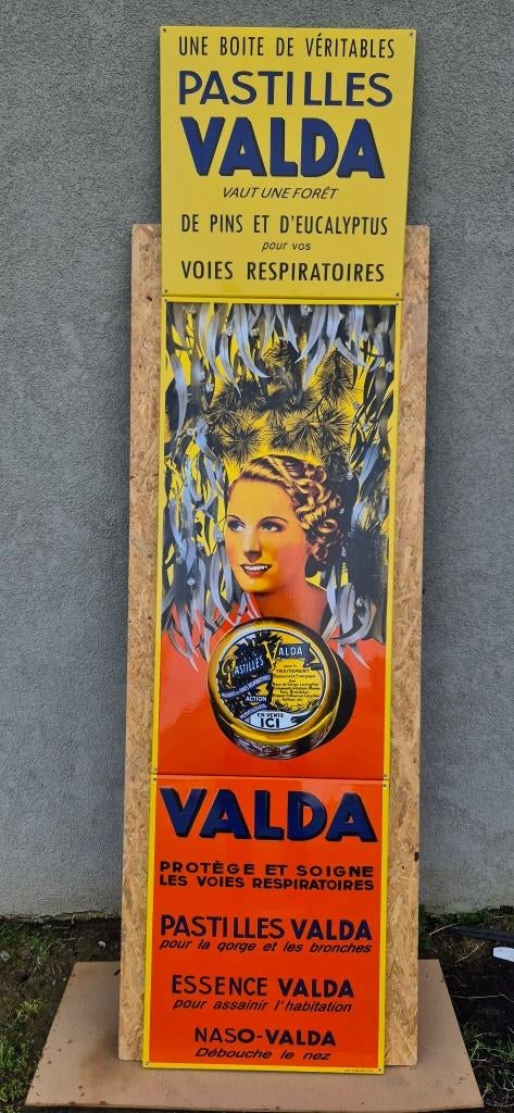 Zeldzaam Valda emaille bord (210 x 50 cm) uit 3 delen, Collections, Enlèvement ou Envoi, Neuf, Panneau publicitaire