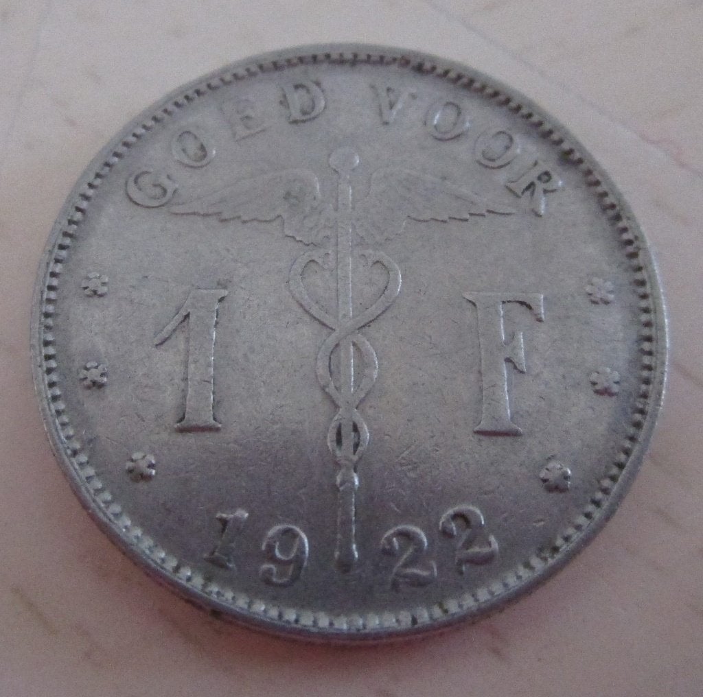 1 Belgische  Frank uit 1922 ( Albert, Vlaams), Ophalen, Losse munt