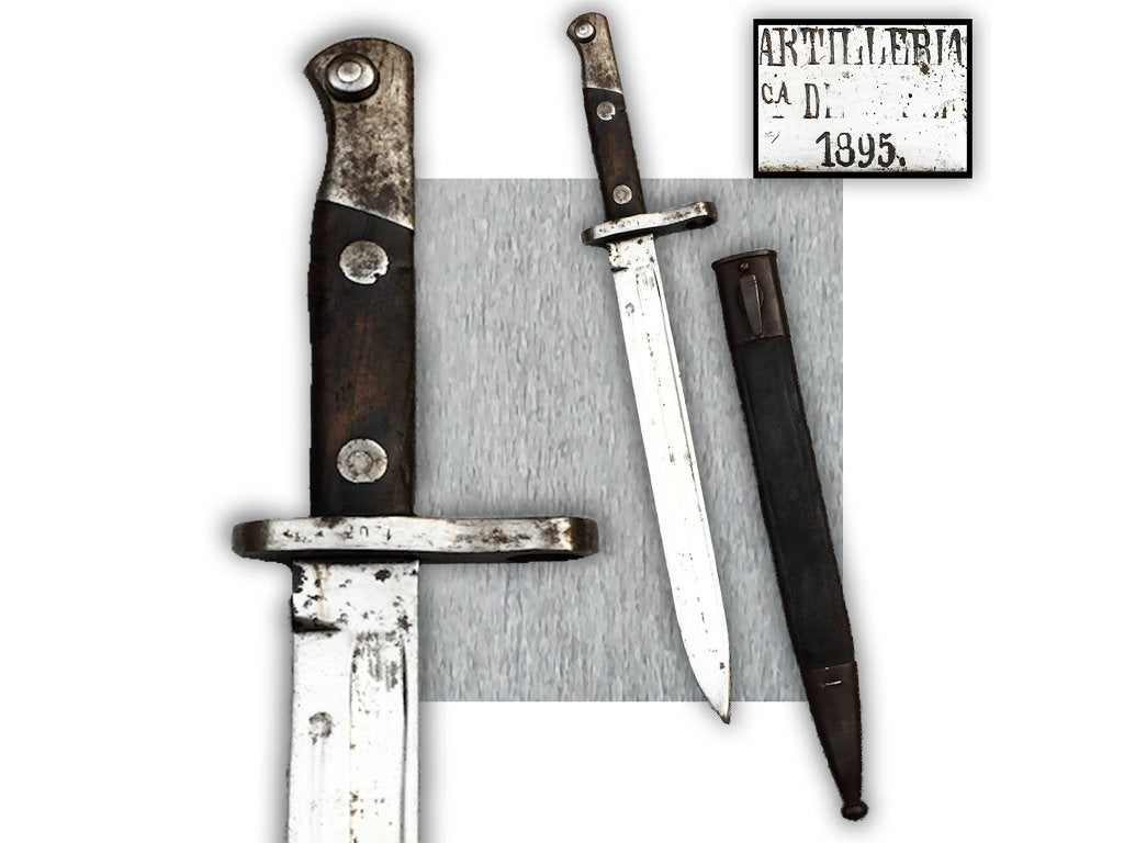 🚨 Zeldzame SPAANSE BAJONETARTILLERIA - 1895 - Origineel, Verzamelen, Ophalen of Verzenden, Landmacht, Mes of Dolk