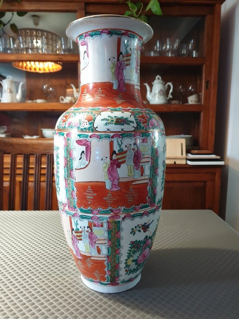 Grote Chinese porseleinen vaas - Rose Medallion Canton 47 cm, Ophalen