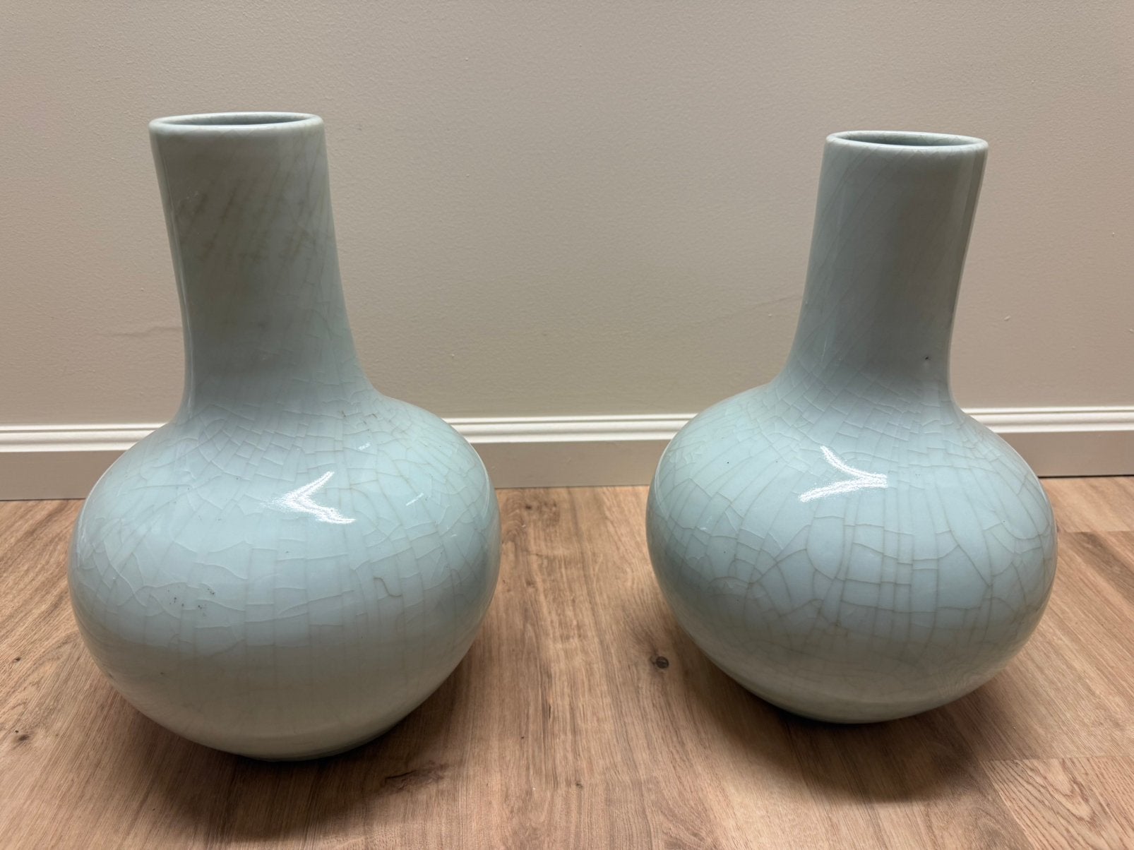 Set grote celadon craquelé vazen – high-end interieur, Huis en Inrichting, Woonaccessoires | Vazen, Zo goed als nieuw, Groen, Ophalen