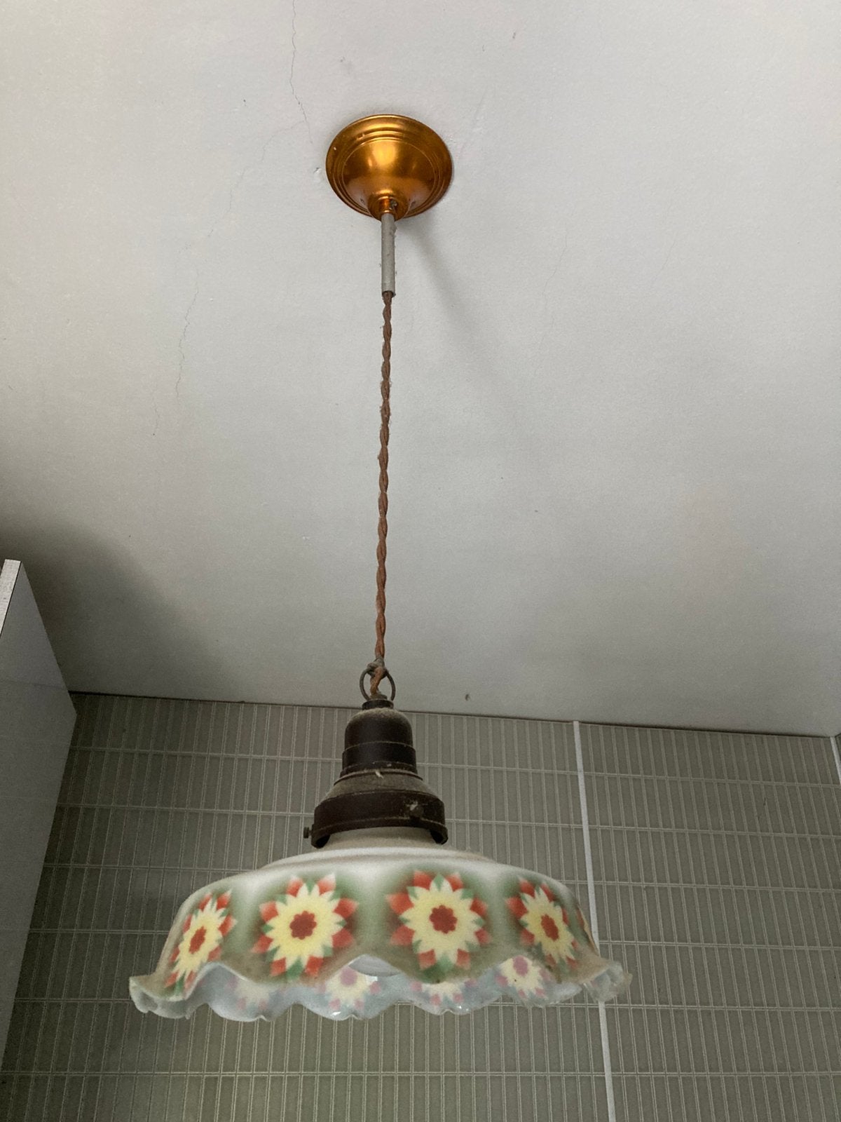 Authentieke hanglamp in glas, Antiek en Kunst, Ophalen