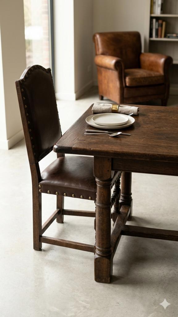 Statige Ant. Stijl Eettafel Mahonie +3 Stoelen (+6 mogelijk), Huis en Inrichting, Ophalen, Zo goed als nieuw