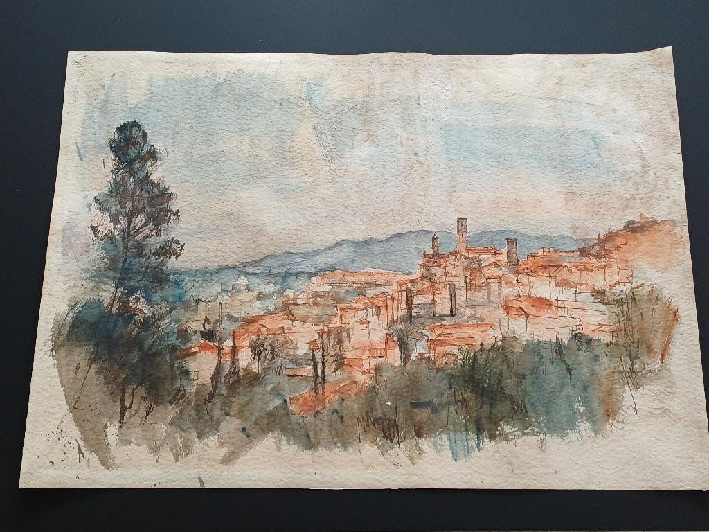 Aquarel – José Van Gucht (met schade), Antiek en Kunst, Ophalen
