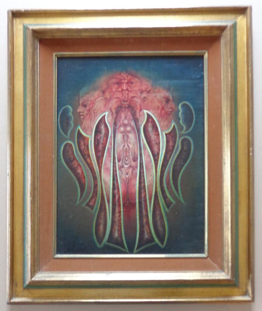 ROGER VAN BELLEGHEM / SYMBOLIEK / OLIEVERF / 58x48cm / KADER, Enlèvement ou Envoi, Signé, Peinture à l'huile