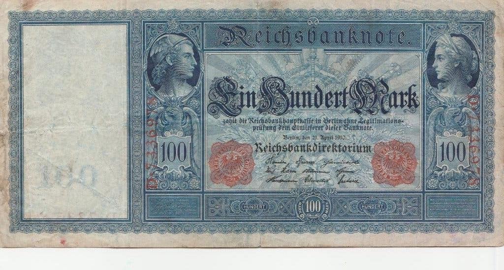 1910 Duitse bankbiljet van 100 Mark, Postzegels en Munten, Ophalen of Verzenden, Duitsland